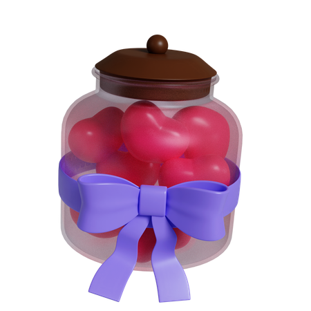 Jar Filled With Heart Shaped With Bow  3D Icon