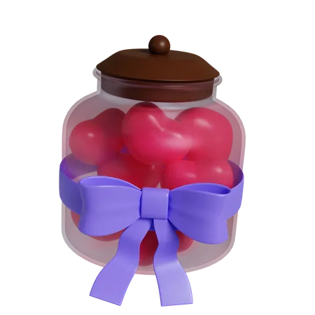 Jar Filled With Heart Shaped With Bow  3D Icon