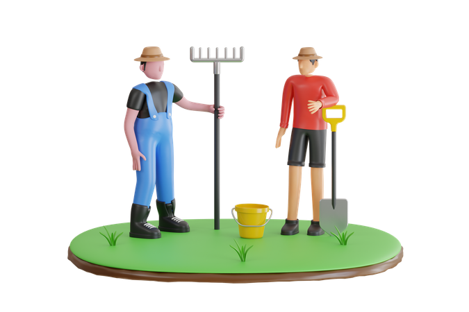 Jardineiro segurando ferramentas de jardim  3D Illustration