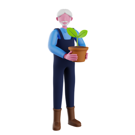 Jardineiro segurando planta  3D Icon