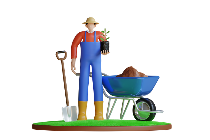 Jardinero sosteniendo maceta  3D Illustration