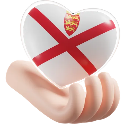 Jersey Flag Heart Hand Care  3D Icon