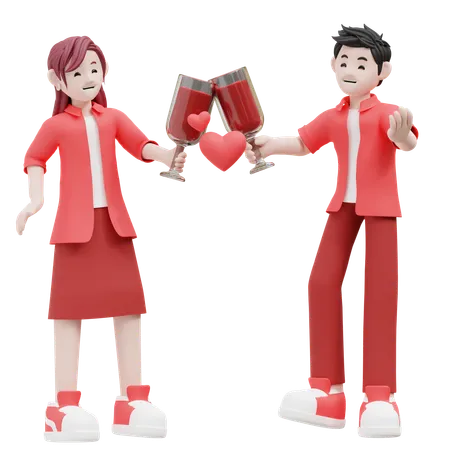 Jeune couple acclamations vin  3D Illustration