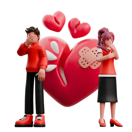 Un jeune couple au cœur brisé  3D Illustration