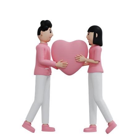 Jeune couple célébrant la Saint-Valentin  3D Illustration