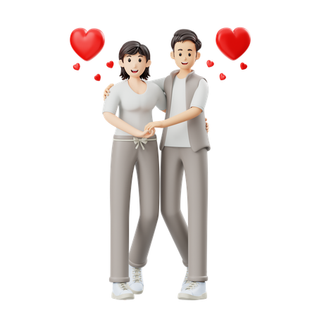 Jeune couple debout ensemble  3D Illustration