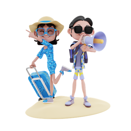 Jeune couple en vacances  3D Illustration