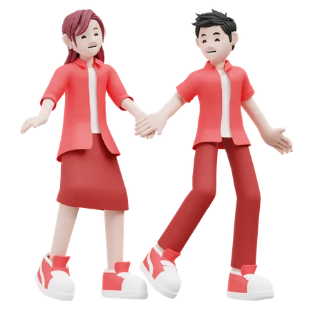 Jeune couple marchant ensemble  3D Illustration