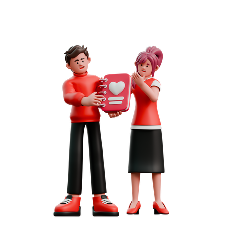 Jeune couple portant un livre  3D Illustration