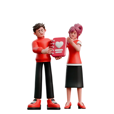 Jeune couple portant un livre  3D Illustration