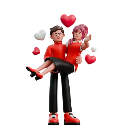 Jeune couple portant une femme  3D Illustration