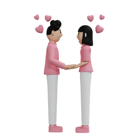 Jeune couple se faisant une promesse  3D Illustration