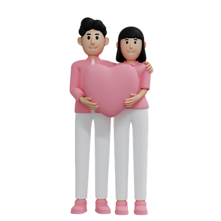 Jeune couple tenant coeur ensemble  3D Illustration