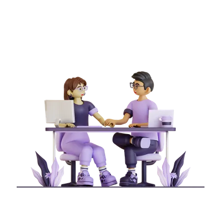 Jeune couple travailler ensemble  3D Illustration