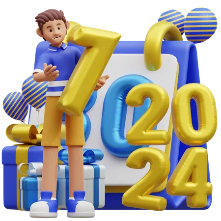 Jeune debout avec calendrier  3D Illustration