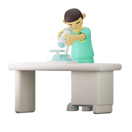 Jeune docteur regardant au microscope  3D Icon