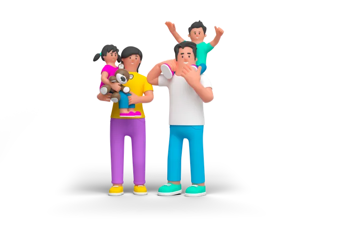 Jeune famille heureuse  3D Illustration