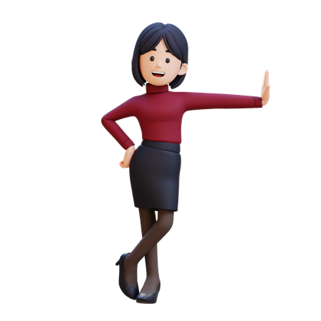 Jeune femme allongée sur un mur transparent  3D Illustration