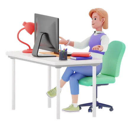 Jeune femme ayant une réunion en ligne  3D Illustration