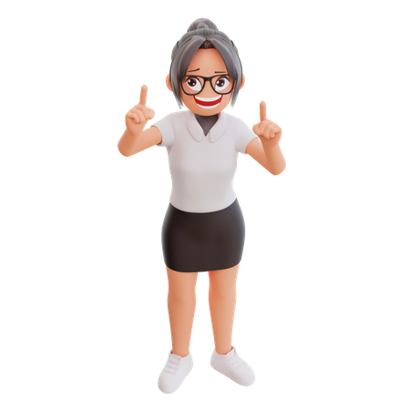 Jeune femme d'affaires pointant vers le haut avec les deux doigts  3D Icon