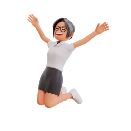Jeune femme d'affaires sautant de joie  3D Icon