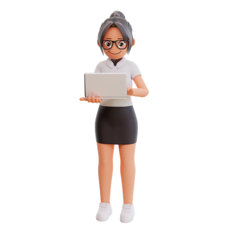 Jeune femme d'affaires travaillant sur un ordinateur portable  3D Illustration