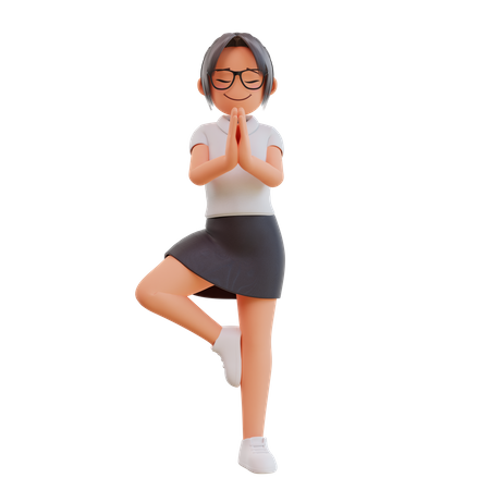 Pose de yoga de jeune femme d'affaires  3D Illustration