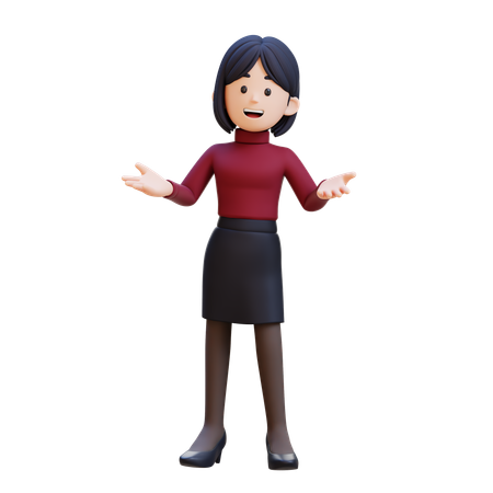 Jeune femme debout faisant un geste de présentation  3D Icon