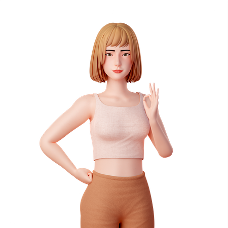 Jeune femme debout tout en montrant le geste de la main OK  3D Icon