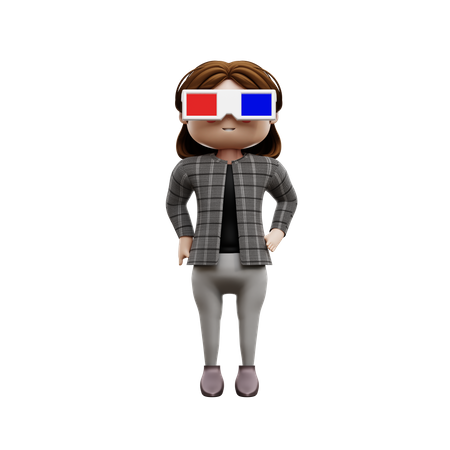 Jeune femme donnant une pose debout et excitée pour le film  3D Icon