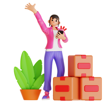 Jeune femme faisant des achats en ligne  3D Illustration