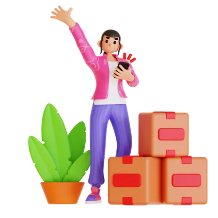 Jeune femme faisant des achats en ligne  3D Illustration