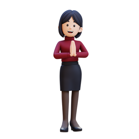 Jeune femme faisant un geste de salutation traditionnel  3D Icon