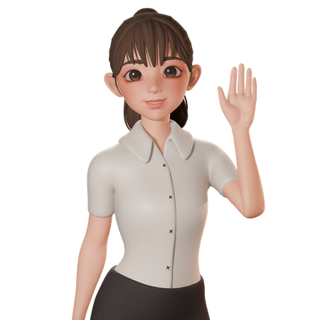 Une jeune femme lève la main droite en agitant la main  3D Icon