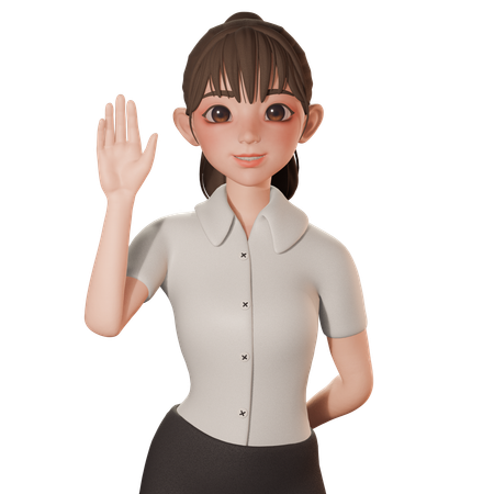 Une jeune femme lève la main gauche en agitant la main  3D Icon