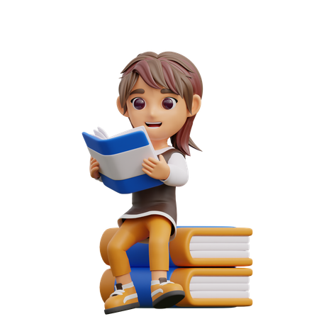 Jeune femme, lecture, livre  3D Illustration