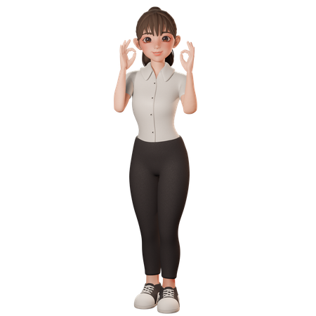 Jeune femme montrant le signe OK avec les deux mains  3D Icon