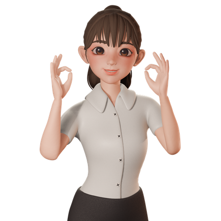 Jeune femme montrant le signe OK avec les deux mains  3D Icon