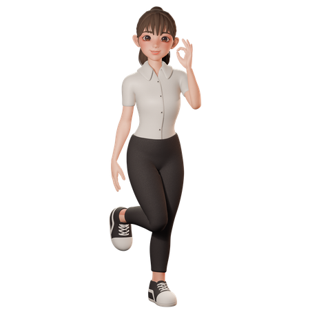 Jeune femme montrant le signe OK avec la main droite  3D Icon