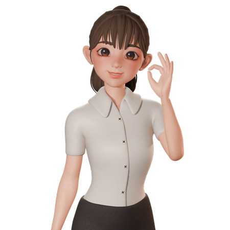Jeune femme montrant le signe OK avec la main droite  3D Icon