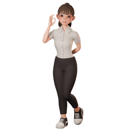 Jeune femme montrant le signe OK avec la main gauche  3D Icon