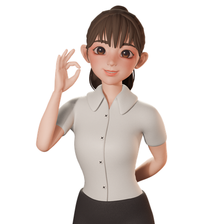 Jeune femme montrant le signe OK avec la main gauche  3D Icon