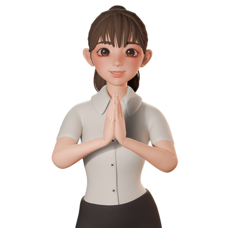 Jeune femme montrant une paume pliée en priant  3D Icon