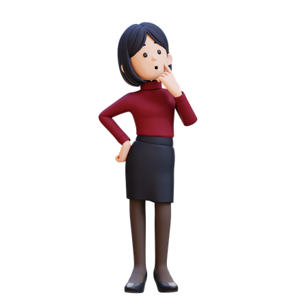 Jeune femme pensant en levant les yeux  3D Icon