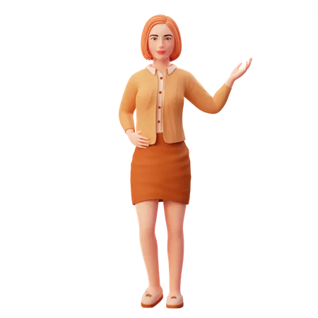 Jeune femme pointant quelque chose à gauche  3D Illustration