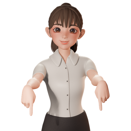 Jeune femme pointant vers le bas avec les deux mains  3D Icon