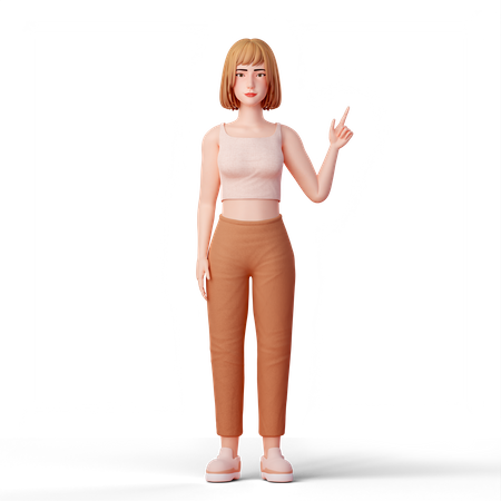 Jeune femme pointant vers le côté droit  3D Illustration