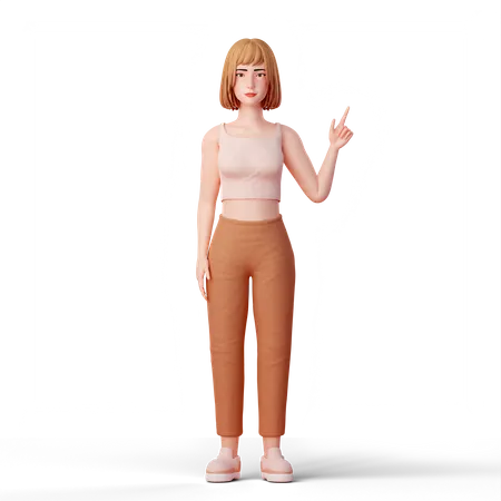 Jeune femme pointant vers le côté droit  3D Illustration