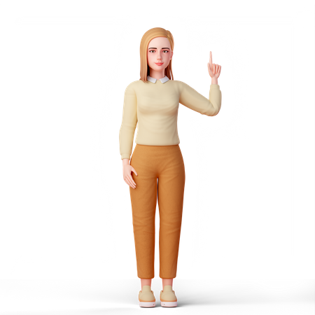 Jeune femme pointant vers le haut  3D Illustration