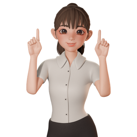 Jeune femme pointant vers le haut avec les deux mains  3D Icon